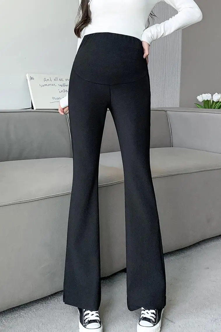 1581# 2023 Autumn Fashion Stretch Maternity Pants Boot Cut Slim Pencil Belly Trousers For Pregnant Women Casual Spring Pregnancy