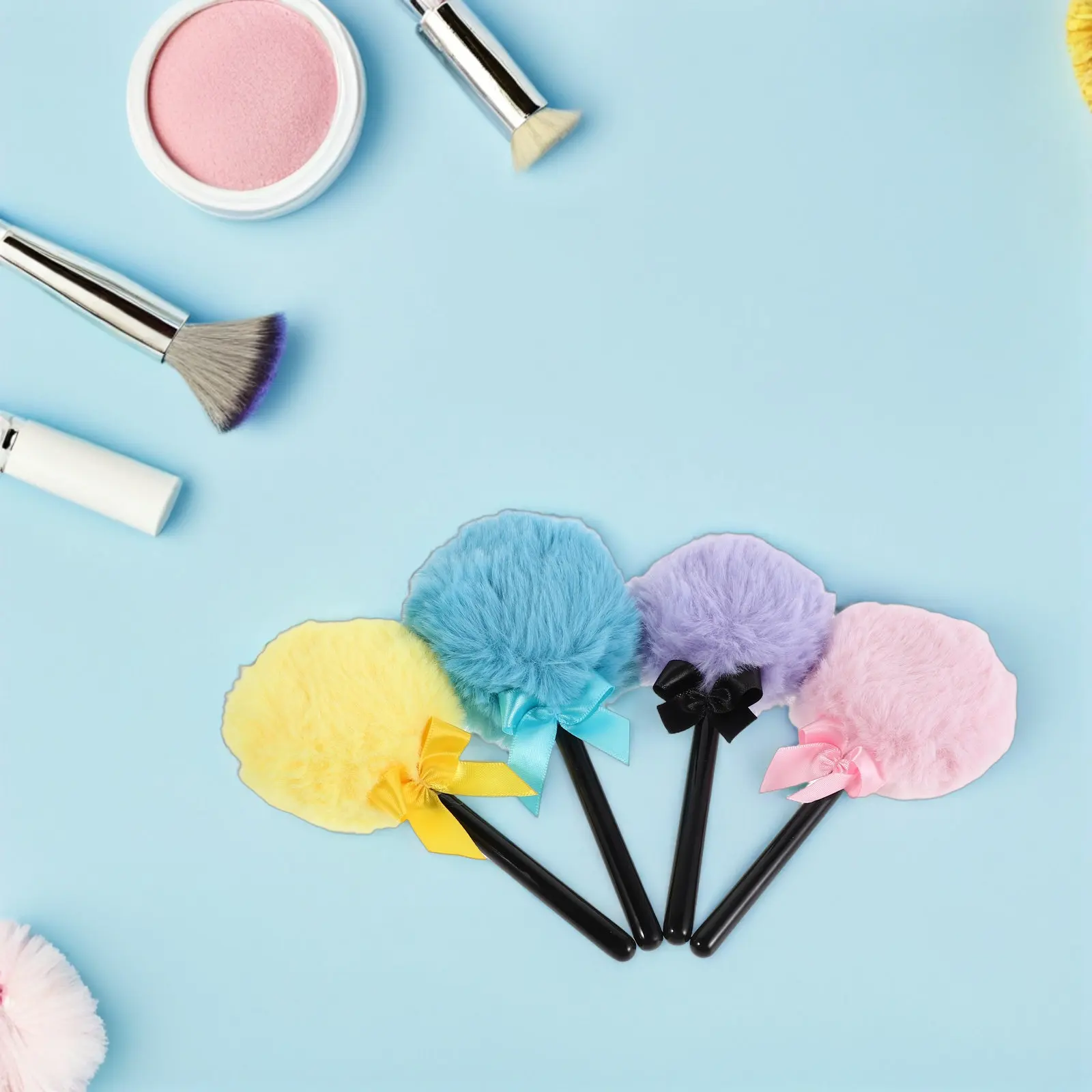 4Pcs Lollipop Shape Makeup Puff Set Soft Dense Bristles for Loose Powder Foundation Contouring Blending Portable Travel Beauty