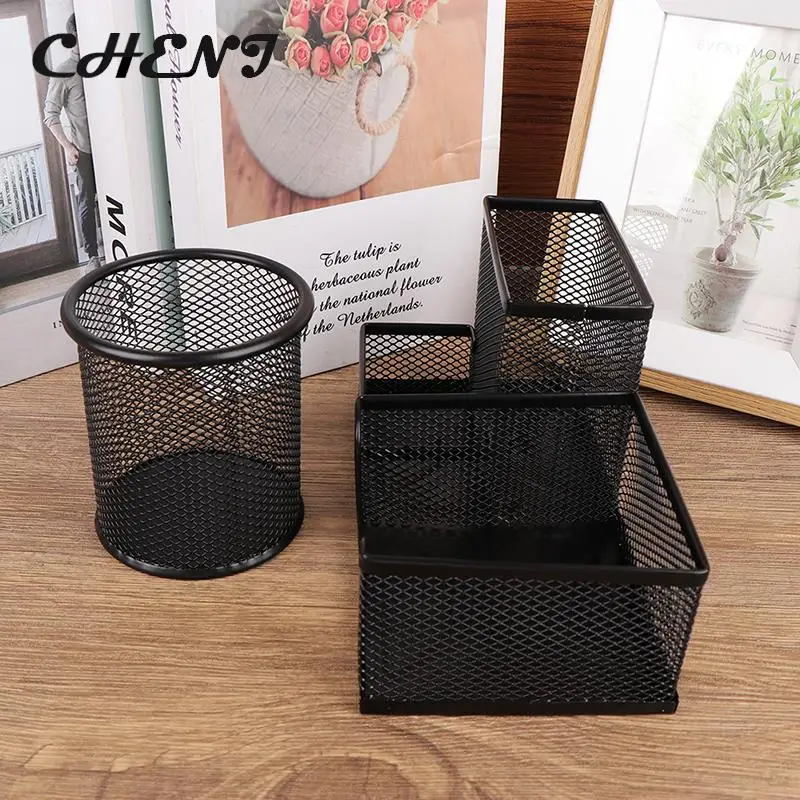 Desk Stationery Organizer Creative Metal Pen Holder Pencil File Storage Rack Storage Box Office Accessories Desktop Ornament