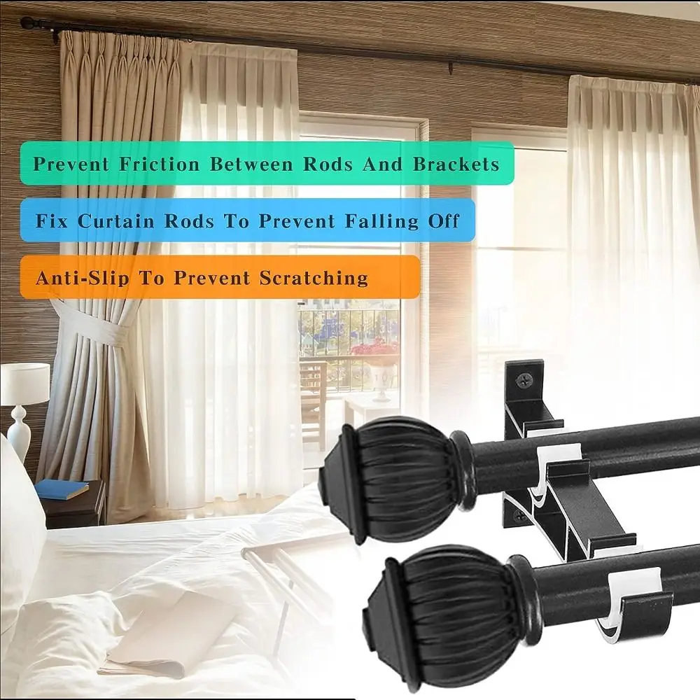 4 pcs Aluminium Alloy Curtain Rod Brackets Black 7.29 Inches Drapery Pole Hanging Hangers Double Curtain Rod Brackets Bathroom