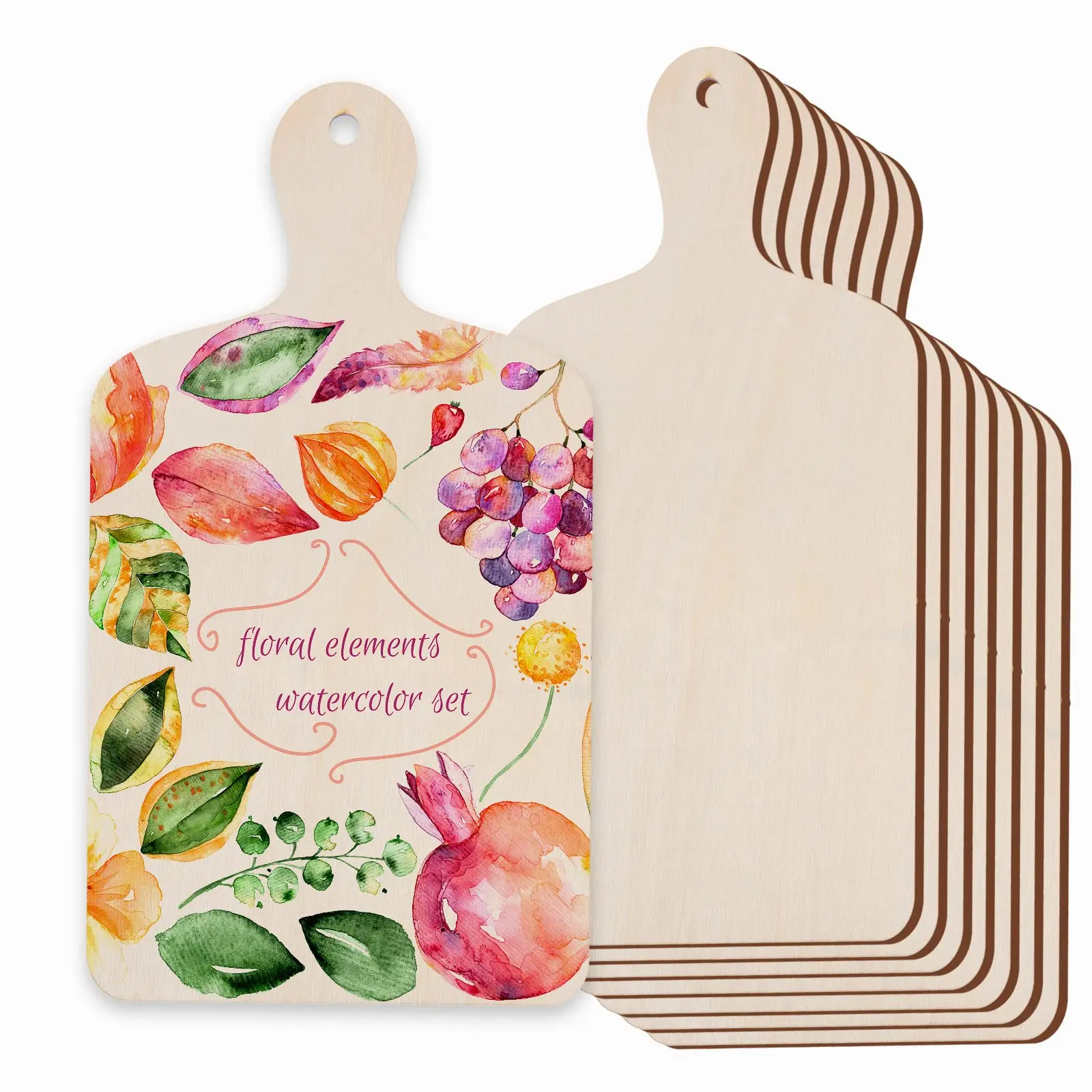 

2/4/6Pcs Wooden Cutting Board with Handle Rectangle Unfinished Wood Paddle Serving Chopping Board Cutout Blank Wood Cheese Board