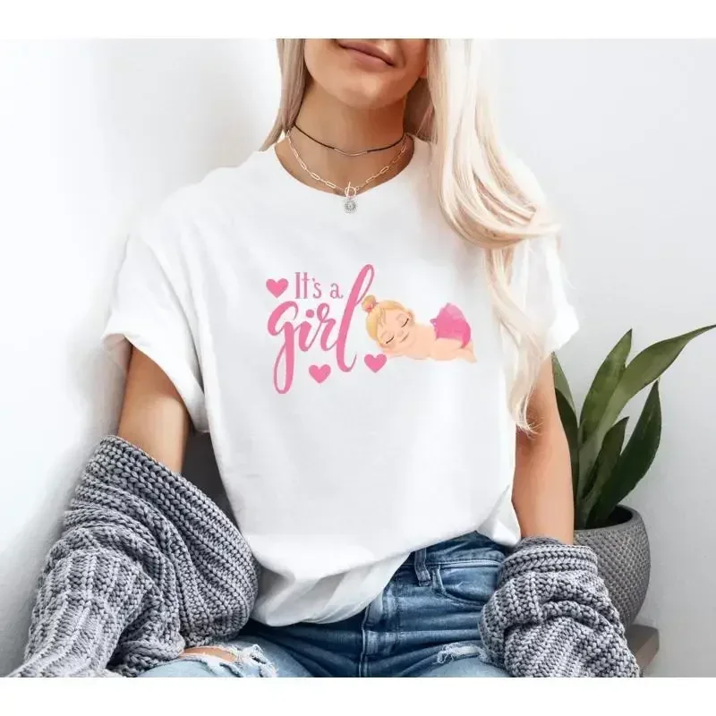 Gender Reveal T Shirt It's a Girl Baby Shower Pregnancy Announcement Top Maternity Clothing Cute Pregnant