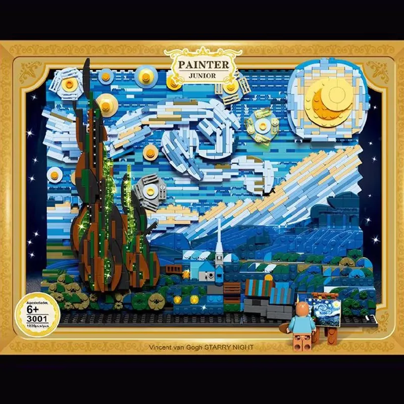 MOC Building Blocks Van Gogh Starry Sky World Famous Painting Small Particles Children's Educational Assembling 3D Model Toys