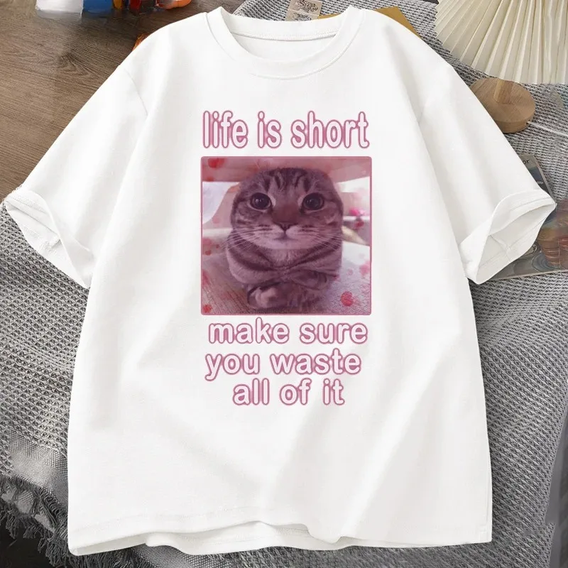 Funny Cat Meme Graphic Tees Cats Dank Memes T Shirt Funny Silly Cats T-shirt Women Casual Short Sleeve Tees Printed Tshirt