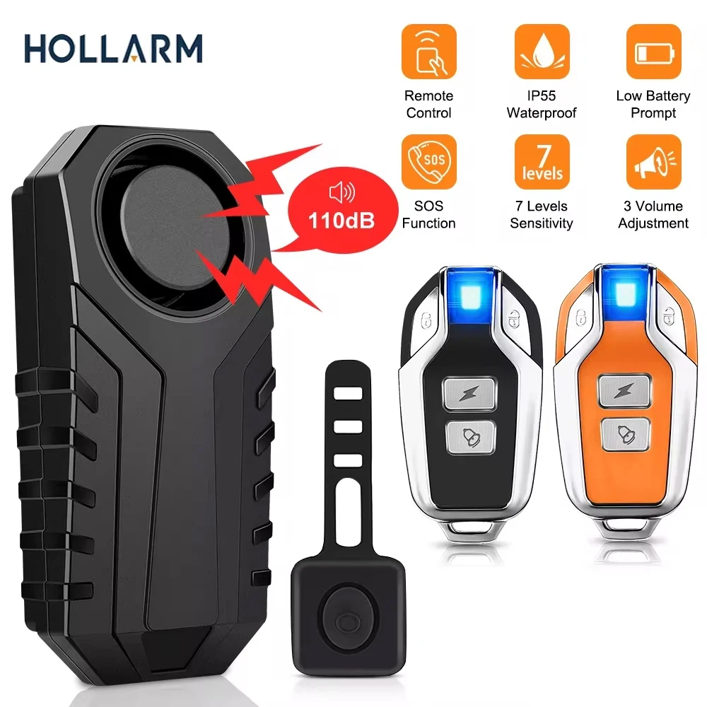 

Hollarm Wireless Bicycle Vibration Alarm IP55 Waterproof Motorcycle Alarm Remote Control Anti-theft Bike Detector Alarm System