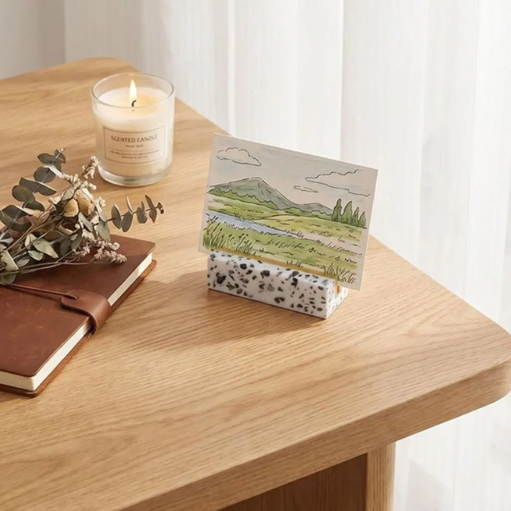 Marble Texture Desktop Business Card Holder Display Clip Creative Design Postcard Calendar Stand Elegant Stand Base