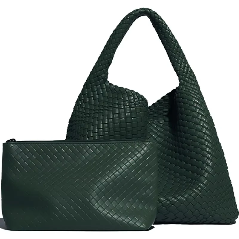 Woven Tote Bag for Women Large Woven Handbag Soft Leather Shoulder Bag Work Shopper Summer Beach Travel Tote Bag with Purse