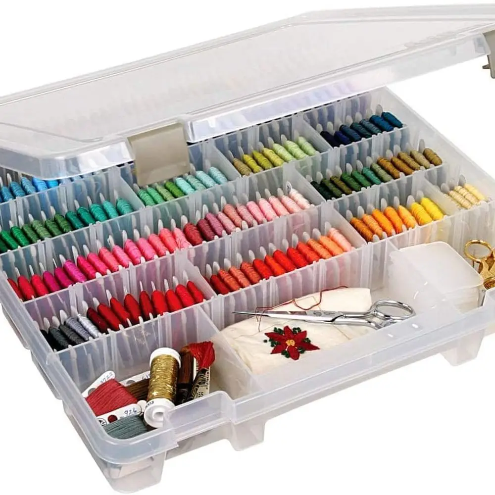 

9101AB Super Satchel Slim with Removable Dividers, Art & Craft Organizer, [1] Plastic Storage Case, Clear, Divided Compartments