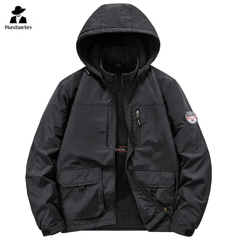 Autumn and Winter Jacket Men's Brand Thickened fleece-lined Warm Detachable Hat Parka Men's Snow Work Wear-resistant Windbreaker