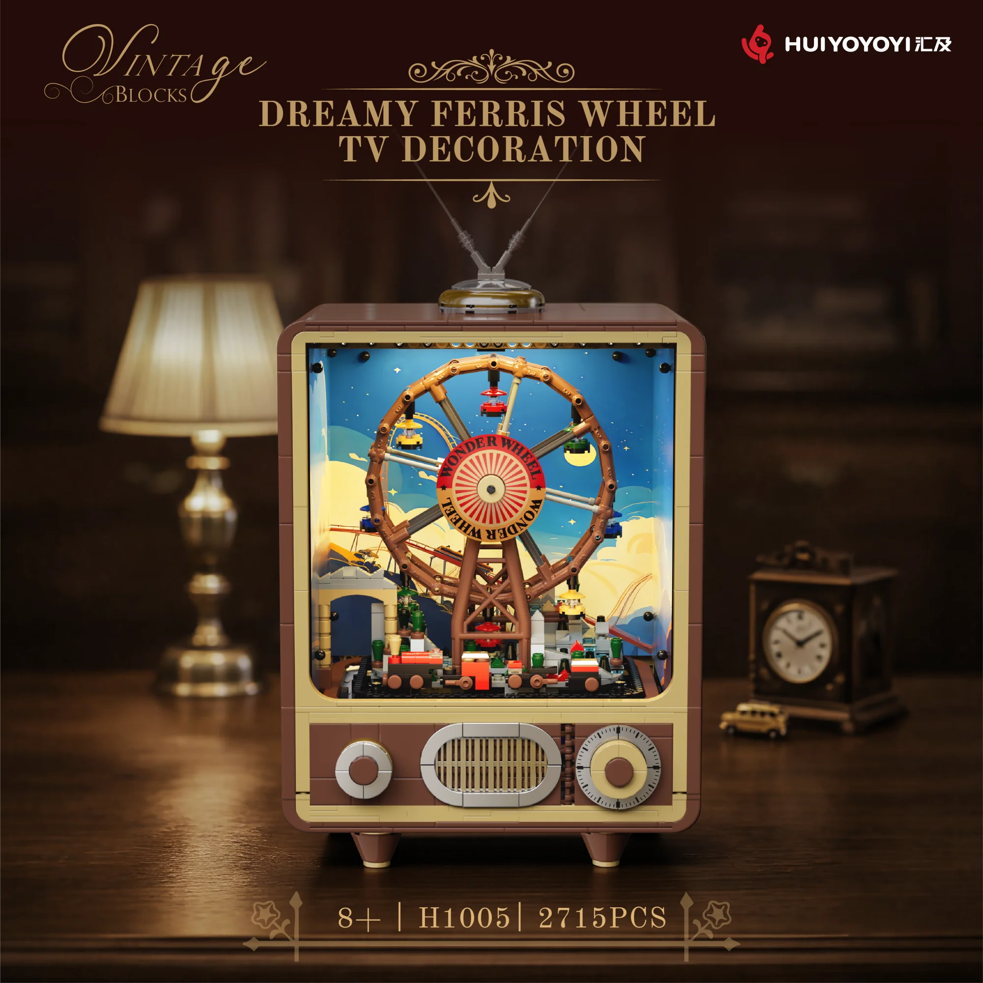 

H1005 2715PCS MOC Retro Ferris Wheel, Train & Amusement Park with Antenna TV,LED Electric Gears Blocks toy, Home Decor Best Gift