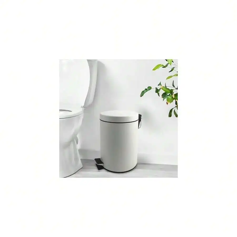 

Stainless Steel Step Pedal Trash Can With Lid 5L Round Bathroom Kitchen Waste Bin