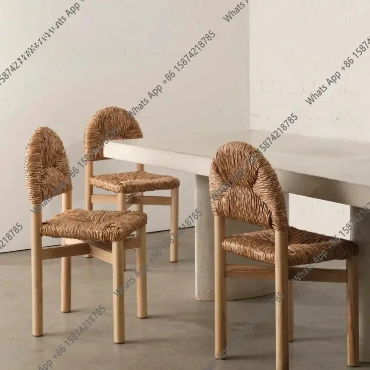 Mn Imported Teak Grass Rattan Chair Medieval Solid Wood Rattan Dining Chair B & B Retro Designer Rattan Chair
