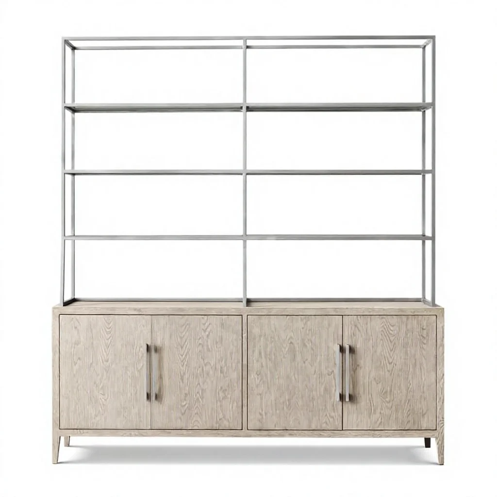 *Portable Modern Solid Wood Four Door Open Bookcase Edge Locker Suitable for Home Living Room Office School