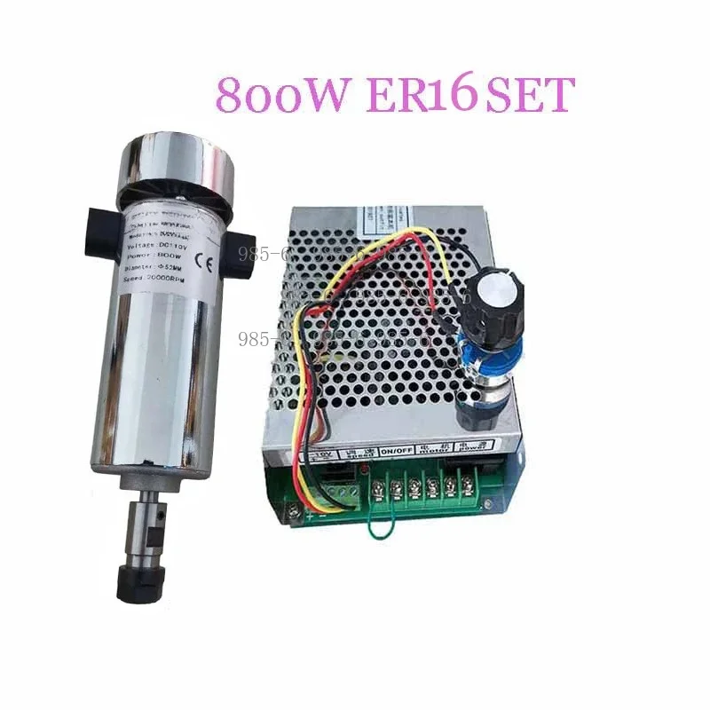 800W High Speed Engraving Spindle Assembly, DC 110V Air Cooling 20000RPM ER16 Motor + Governor + Power Drive Unit