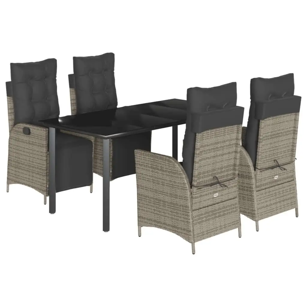Stylish Grey PE Rattan Garden Dining Set with Adjustable Footrests 5 Pieces Outdoor Furniture