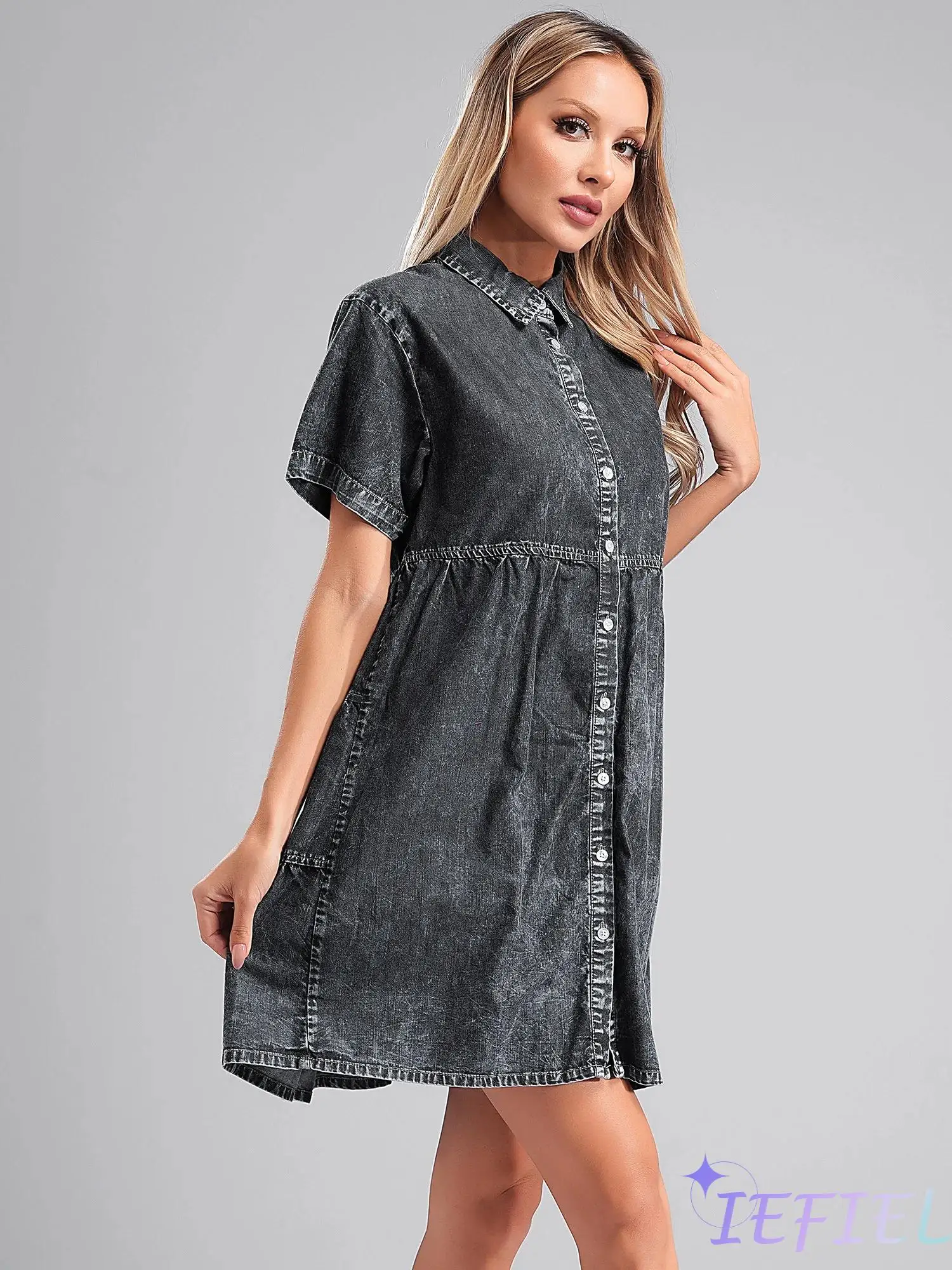 

Женские свободные повседневные джинсовые платья-трапеции с отложным воротником, платья-рубашки в уличном стиле, женские платья, халат, весна-лето