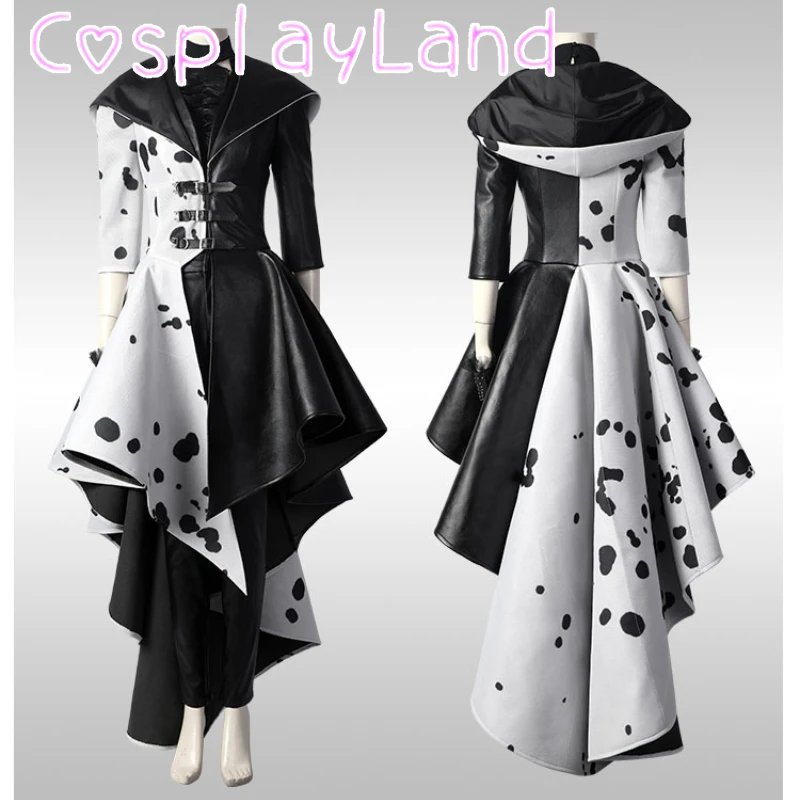 

Cruella Costume Cosplay Evil Queen Black White Evening Party Dress Fashion Emma Magic Outfit Women Fancy Suit Coat Pants Gloves