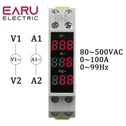 Din Rail 18mm napięcie prądu HZ Meter AC 80-500V 220V 380V 100A modułowy woltomierz wskaźnik cyfrowy próbnik napięcia