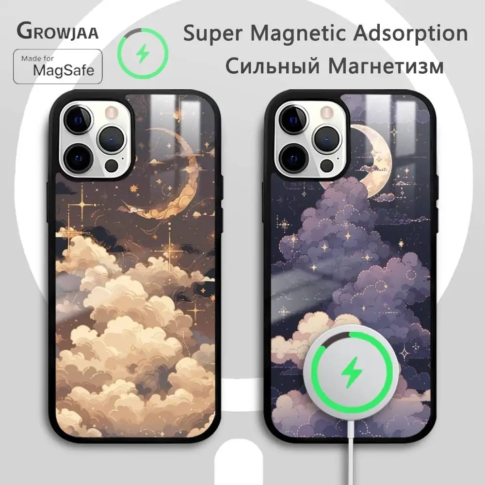 Mond Wolke Comic Stil Telefon Fall Für IPhone 17 16 15 14 13 12 11 Pro Max Plus Mini Magsafe Spiegel drahtlose Magnetische Funda