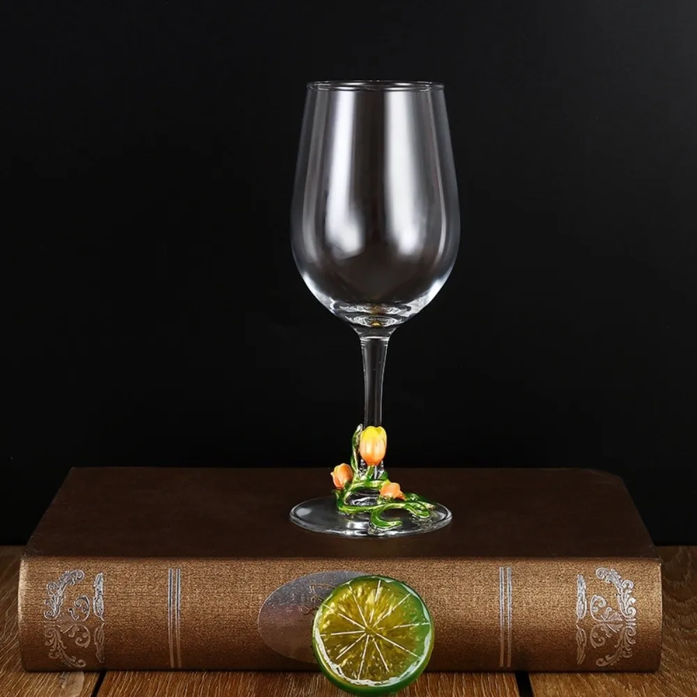 Tulip Floral Tulip Flower Wine Glass Transparent Elegant Glass Goblet 350ML 3D Creative Embossed Cup Table Decor