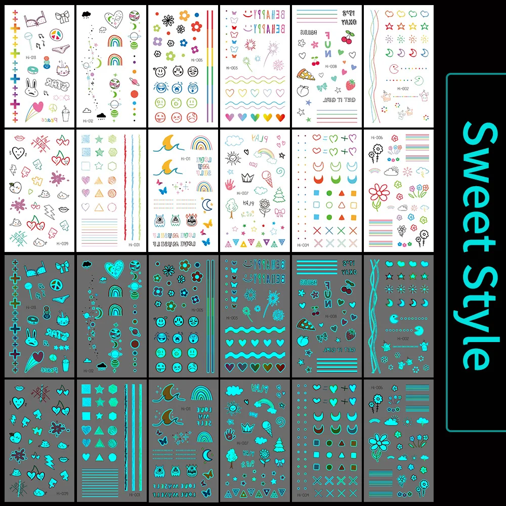 Glow-in-Dark Tattoo Stickers 12PCS - UV Reactive Body Art for Night Parties (Stars/Hearts/Smileys) | Waterproof & Hypoallergenic view 6