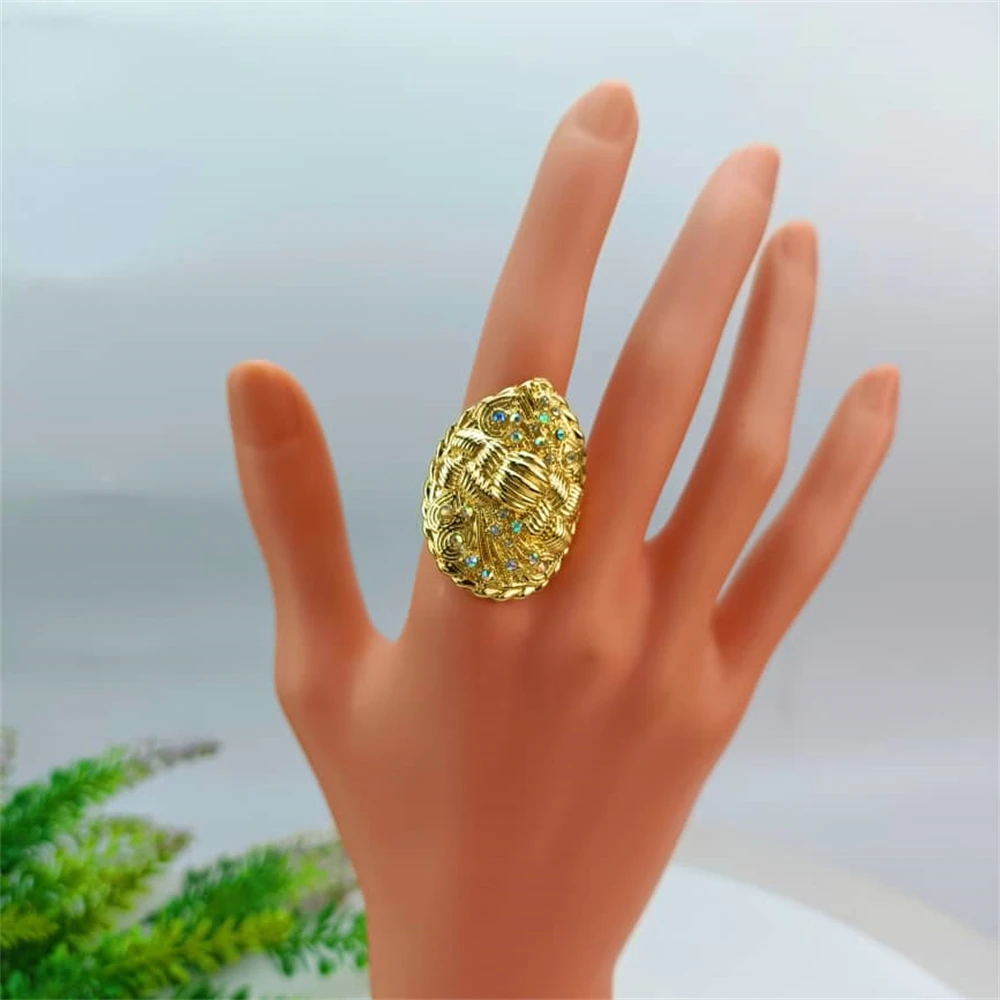 EMMA خاتم الخطوبة الفاخر خمر مجوهرات نسائية سحر الذهب اللون خواتم الزفاف الكبيرة للنساء FHK15550