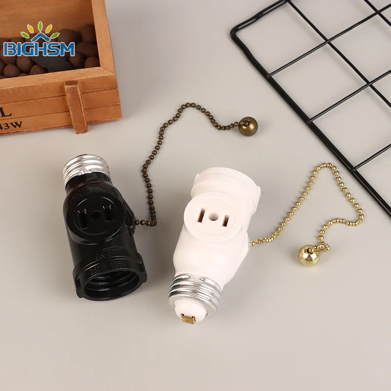 ベークライト電球ソケット、e26、15cmプルチェーンスイッチ、アメリカランプホルダー、変換ベース、白、黒、L5-15R