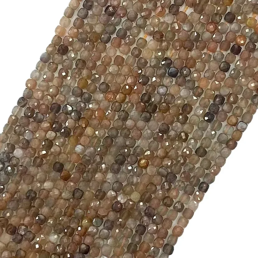 Natural Moonstone Beads Square Cut Black Backbone Loose Beads 38cm for DIY Bracelet Necklace Jewelry Making Fashion Women Gift