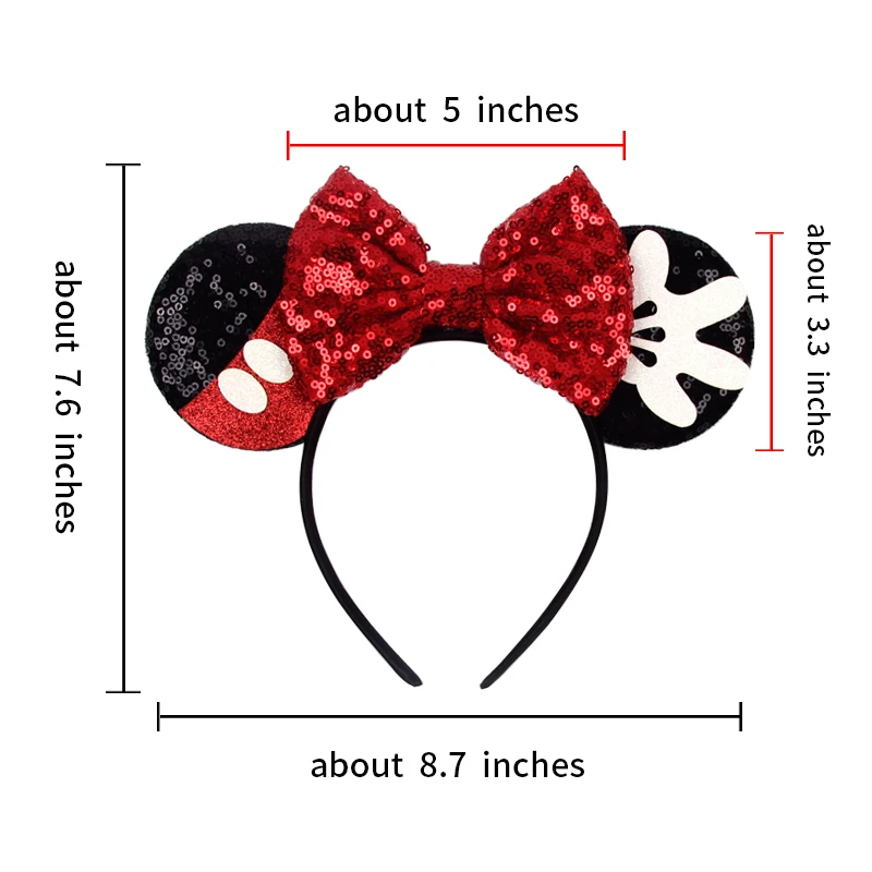 Disney Black Mouse Ears Headband For Girls 5"Bow Party Hairband Festival DIY Hair Accessories Femme