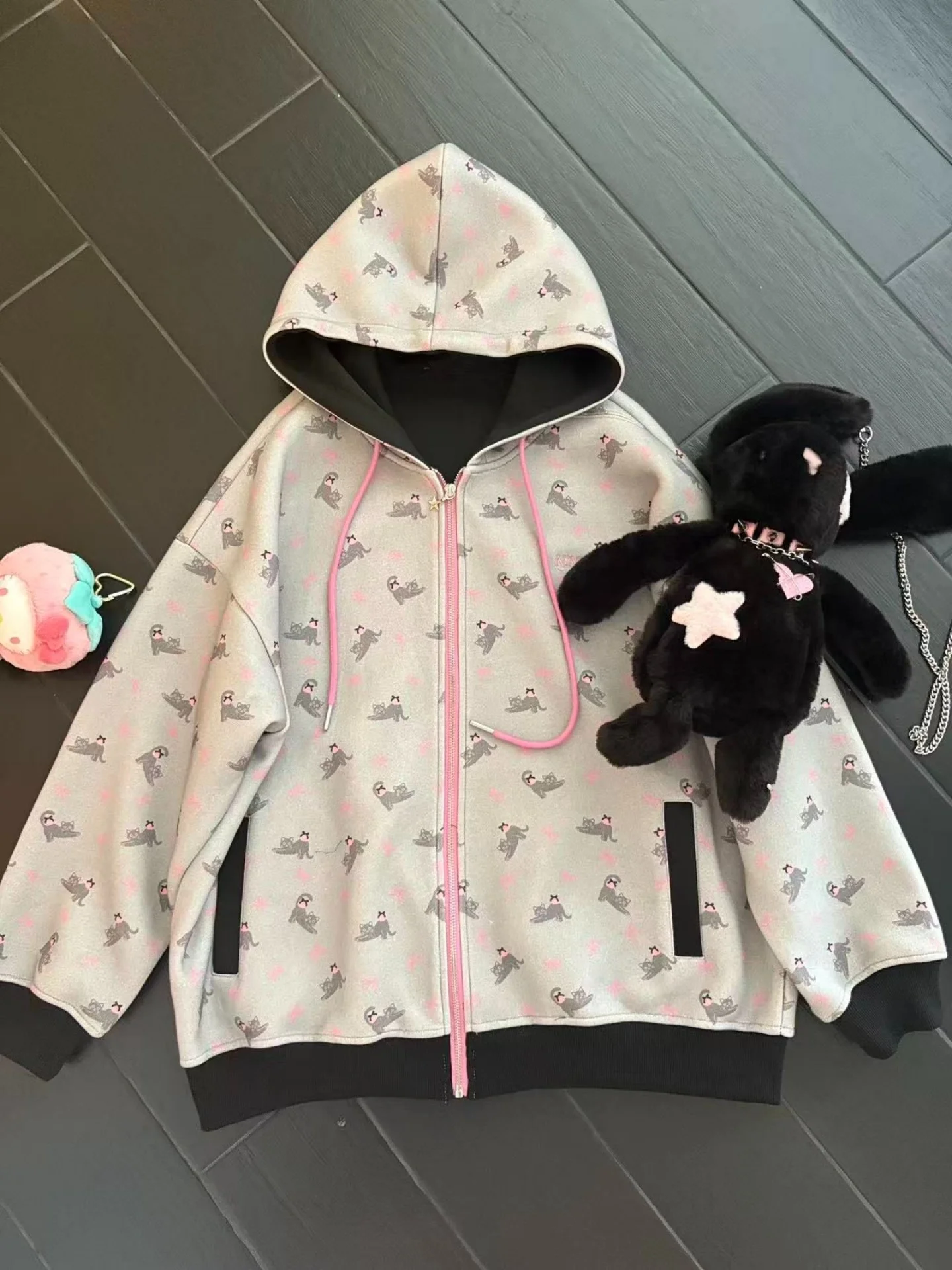 

Милый худи оверсайз с принтом для женщин, в стиле преппи, из хлопка, с длинными рукавами, на молнии, стандартной длины, для повседневной носки, ветрозащитный