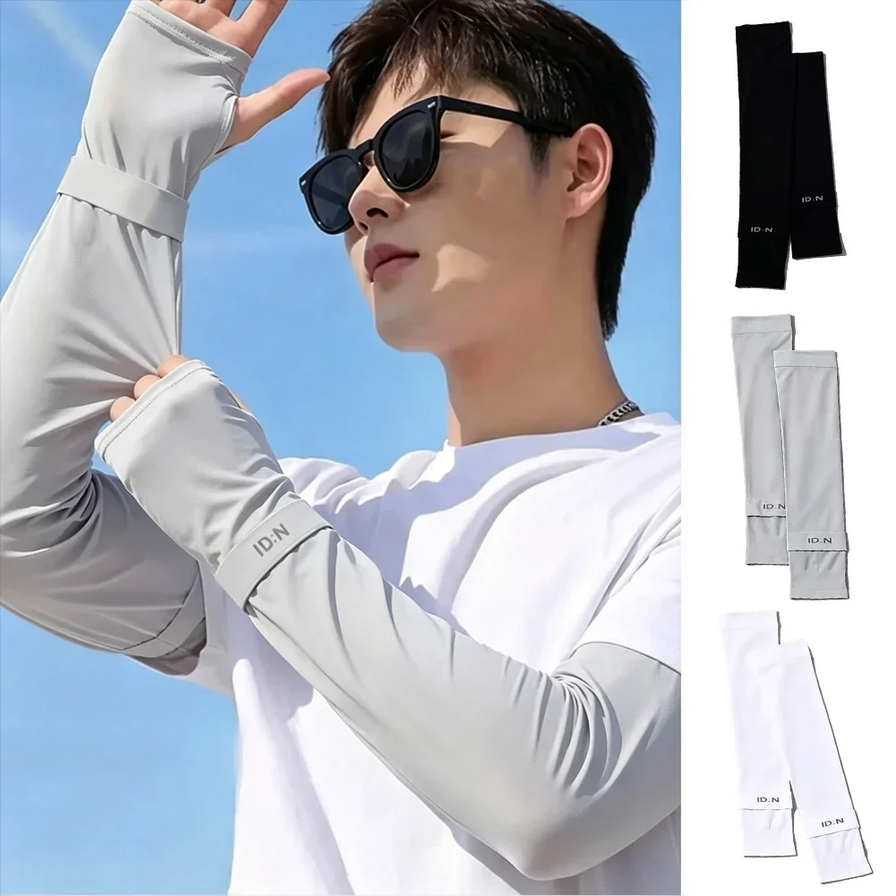 1 Par de Mangas de Braço Masculinas Refrescantes e Elásticas com Proteção Solar UV para Atividades ao Ar Livre e Condução, Leves e Novas