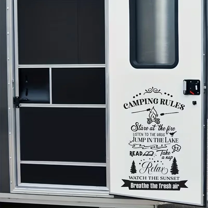 Camping Rules Quote Adventure Art Wall Stickers - 28.74X18.89 Inch, Suitable for Cars, Trucks, Suvs, RV Camper Decals, Waterproo