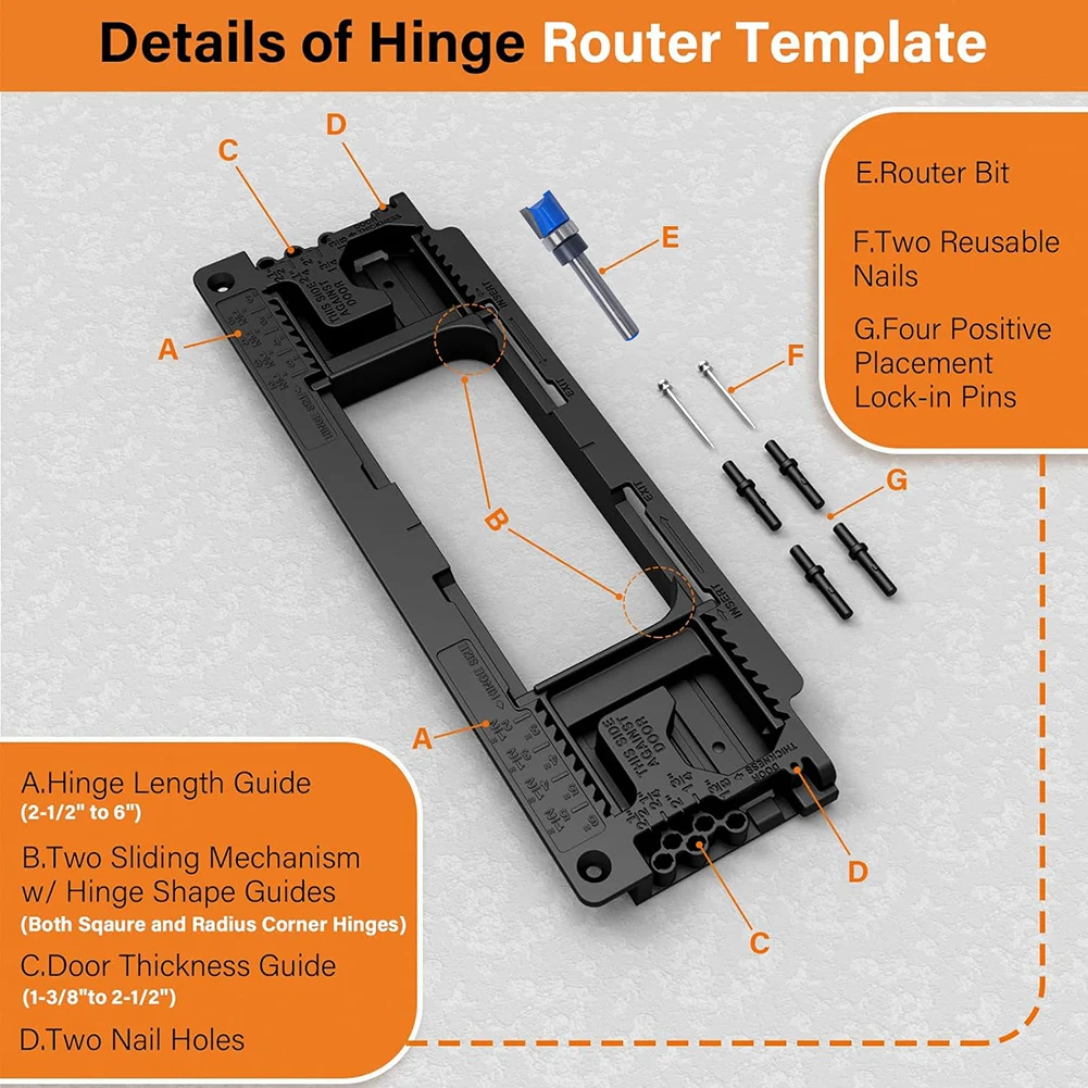 Door Hinge Mortising Jig with Interchangeable Components for 14 Round and 58 Round or Square Corner Applications