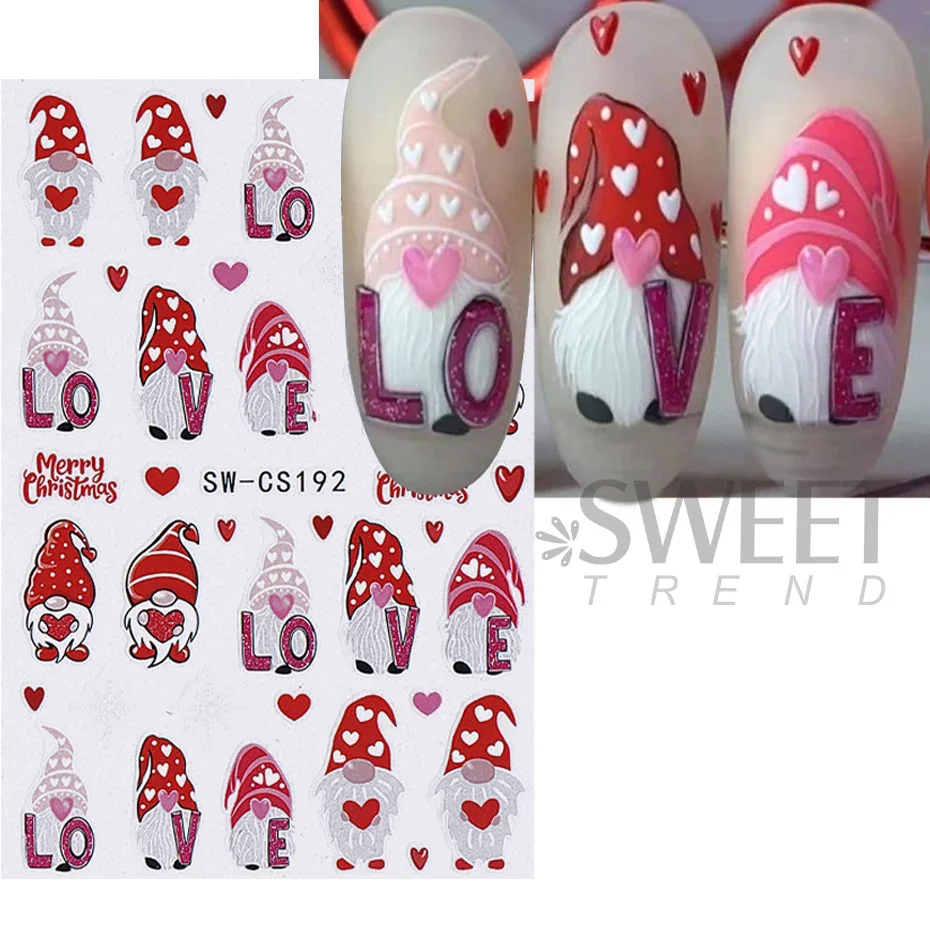 3D Christmas Nail Sticker Cartoon Leopard Plaid Santa Claus Letter Heart Doll DIY Winter Xmas Decal Manicure Art Decoration Tips