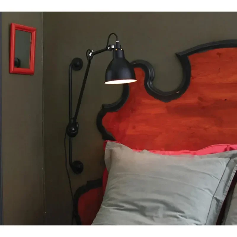 Retro Led E14 Wall Lamp with Plug Switch Long Arm Black Gold Chrome Yellow Lampshade Rotatable Adjustable Lighting Fixtures