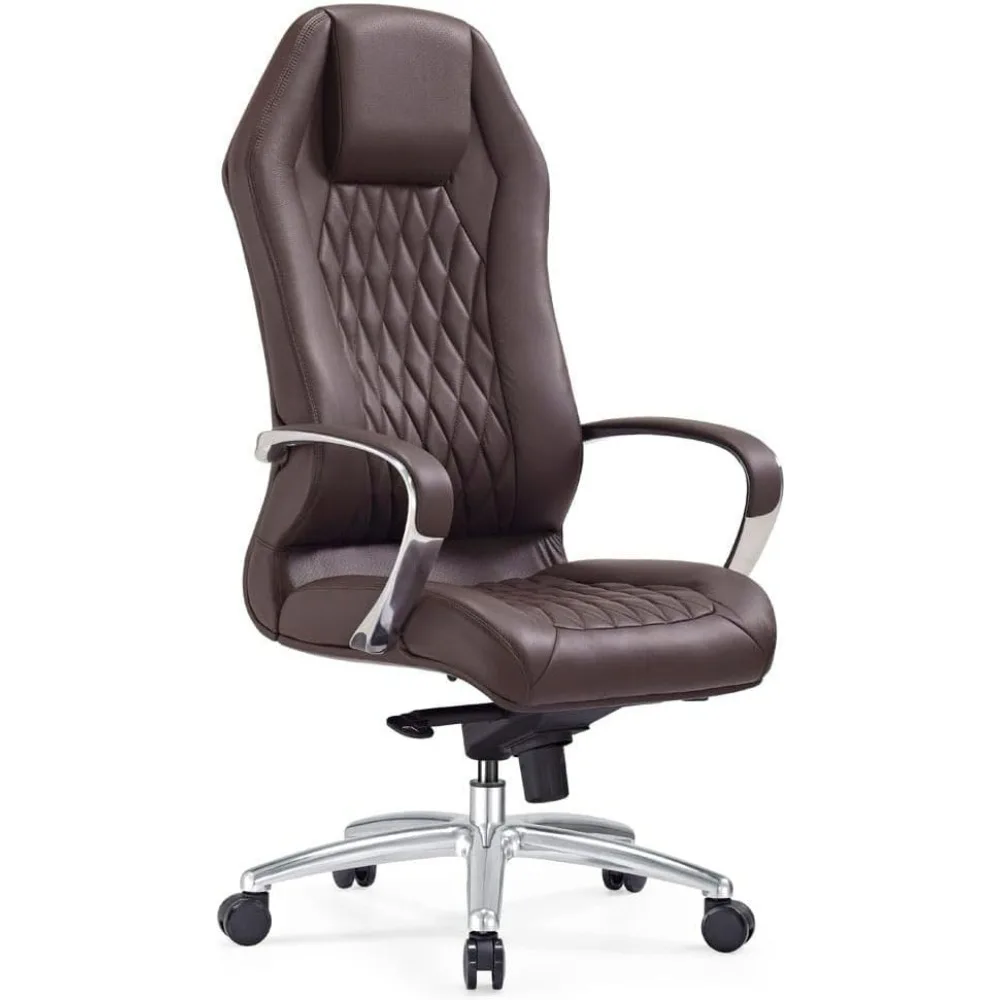 Office Chair,Modern Ergonomic Genuine Leather Executive Chair With Aluminum Base - Dark Brown,gaming Chairs