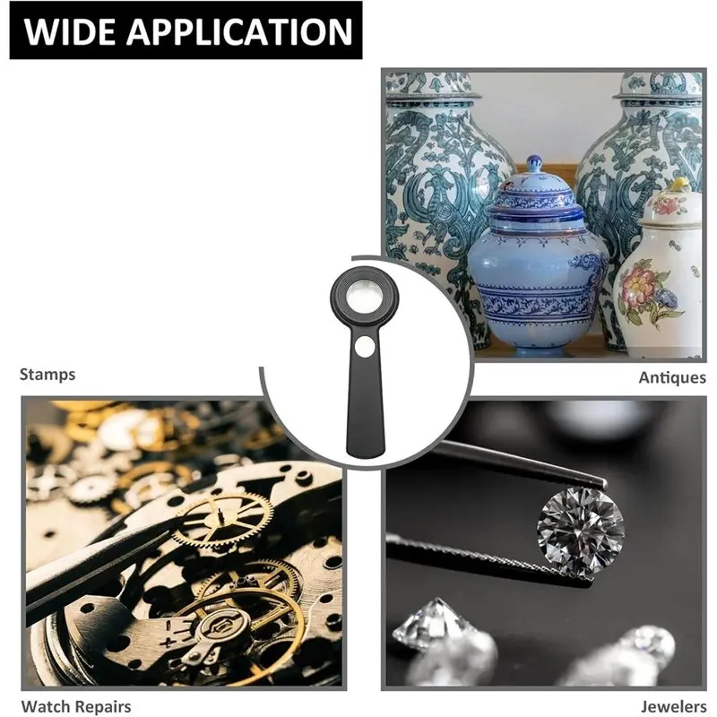 Magnifying Glass With 60X Handheld Rechargeable Loupe, Adjustable UV& LED Lighting, Double-Layer Optical Lens Design B-B51B