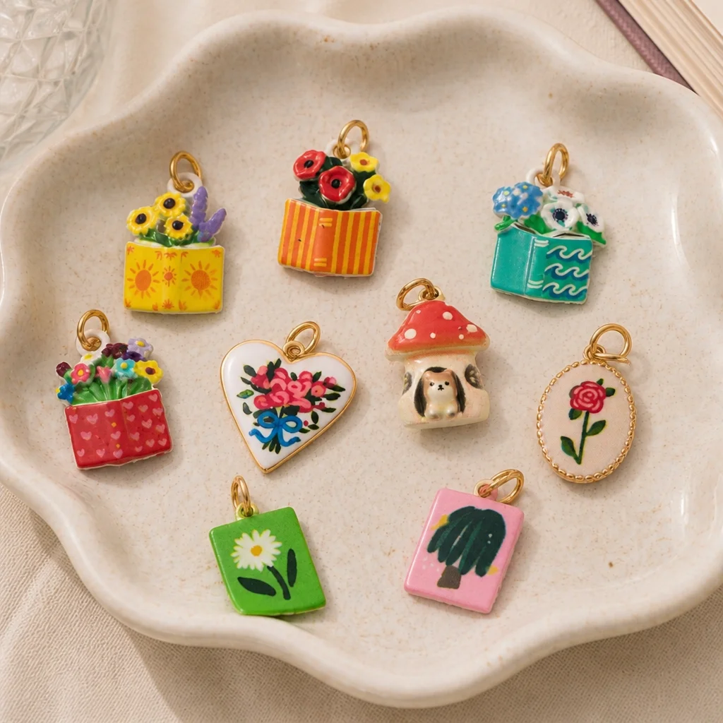 Ins Süßer und Frischer Rosen-Buchstrauß Pilz DIY Anhänger Charms Schmuckherstellung – Detail 3