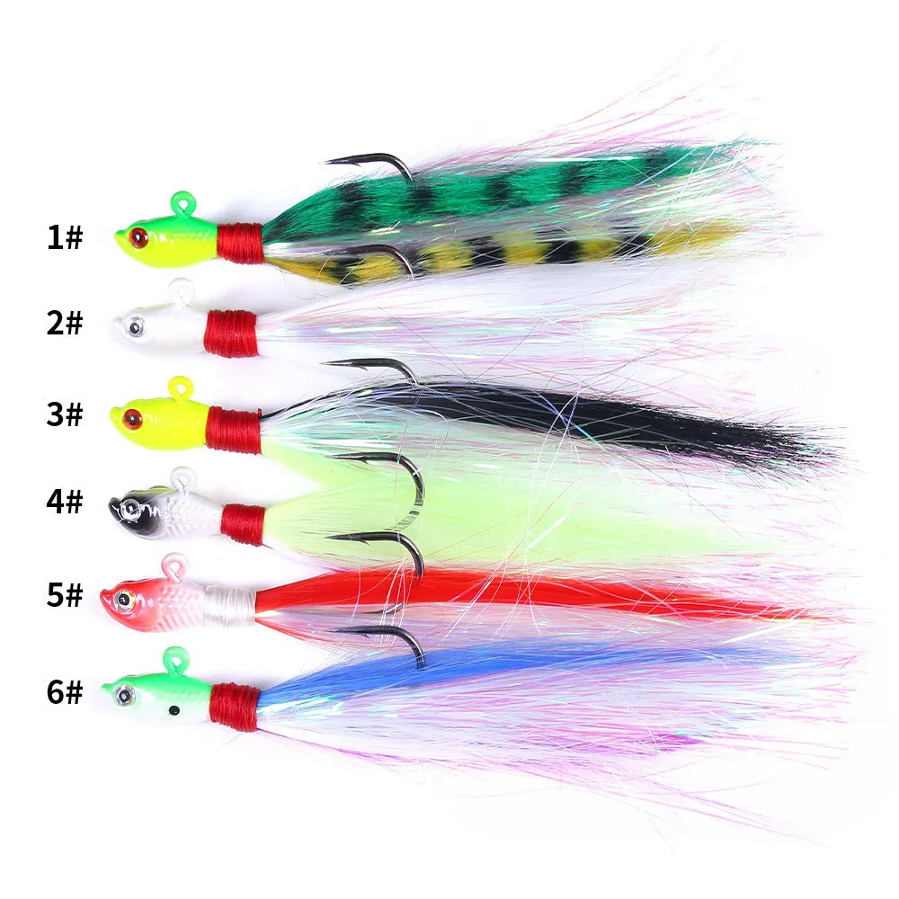 Bucktail Metal Jig Bait 7g10g14g21g28g42g56g82g Saltwater Shore Fishing Jigging Lure Feather Hook For Mahi Marlin Wahoo Tuna