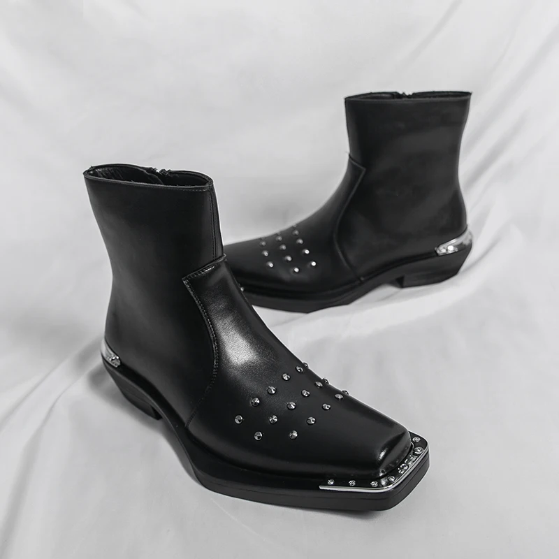 Men's High Top Waterproof New Outdoor Use Plus Size High Top Windproof Black Shoes Square Toe Shoes Versatile Street Photography