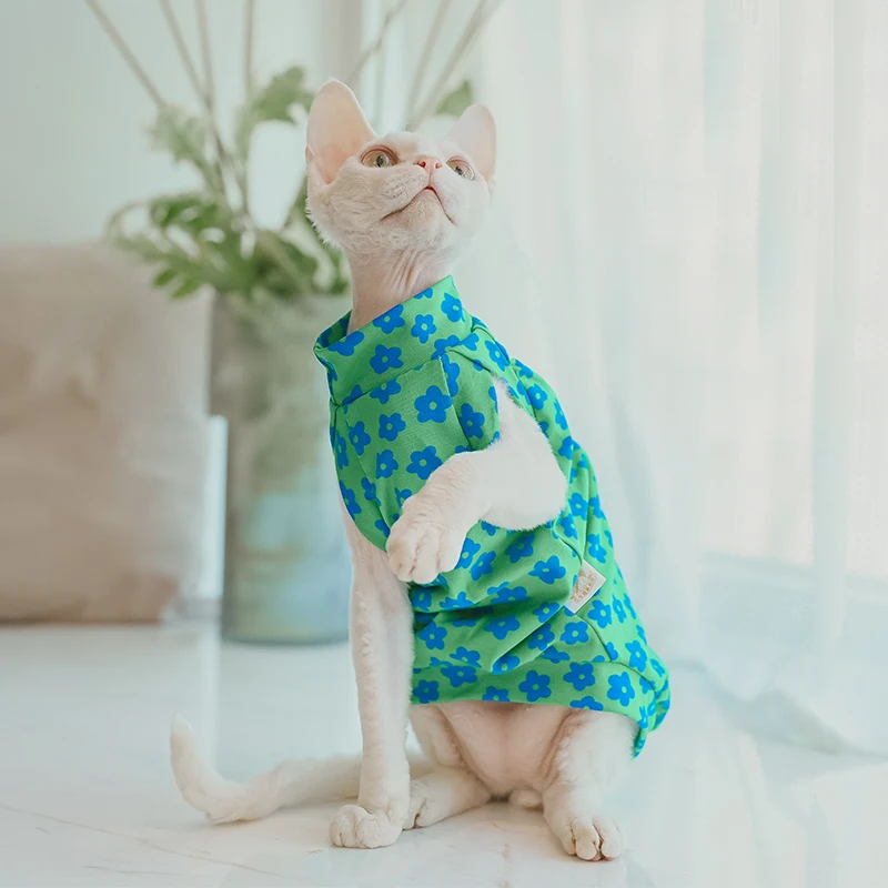 Fresh Floral Printing Sphynx Hairless Cat Clothes for Cat Devon Rex Conis Cat Costume Kitten Outfits Sphynx Dress Pet Supplier