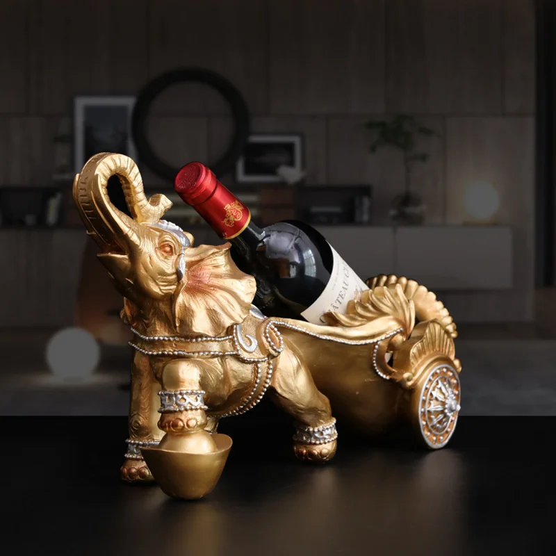 

European style creative elephant red wine shelf crafts opening gift office living room wine cabinet home decoration