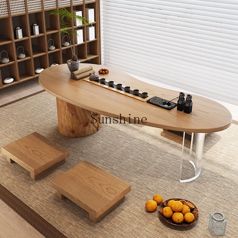 Living room home coffee table light luxury wabi wind balcony tea table and chair combination solid wood