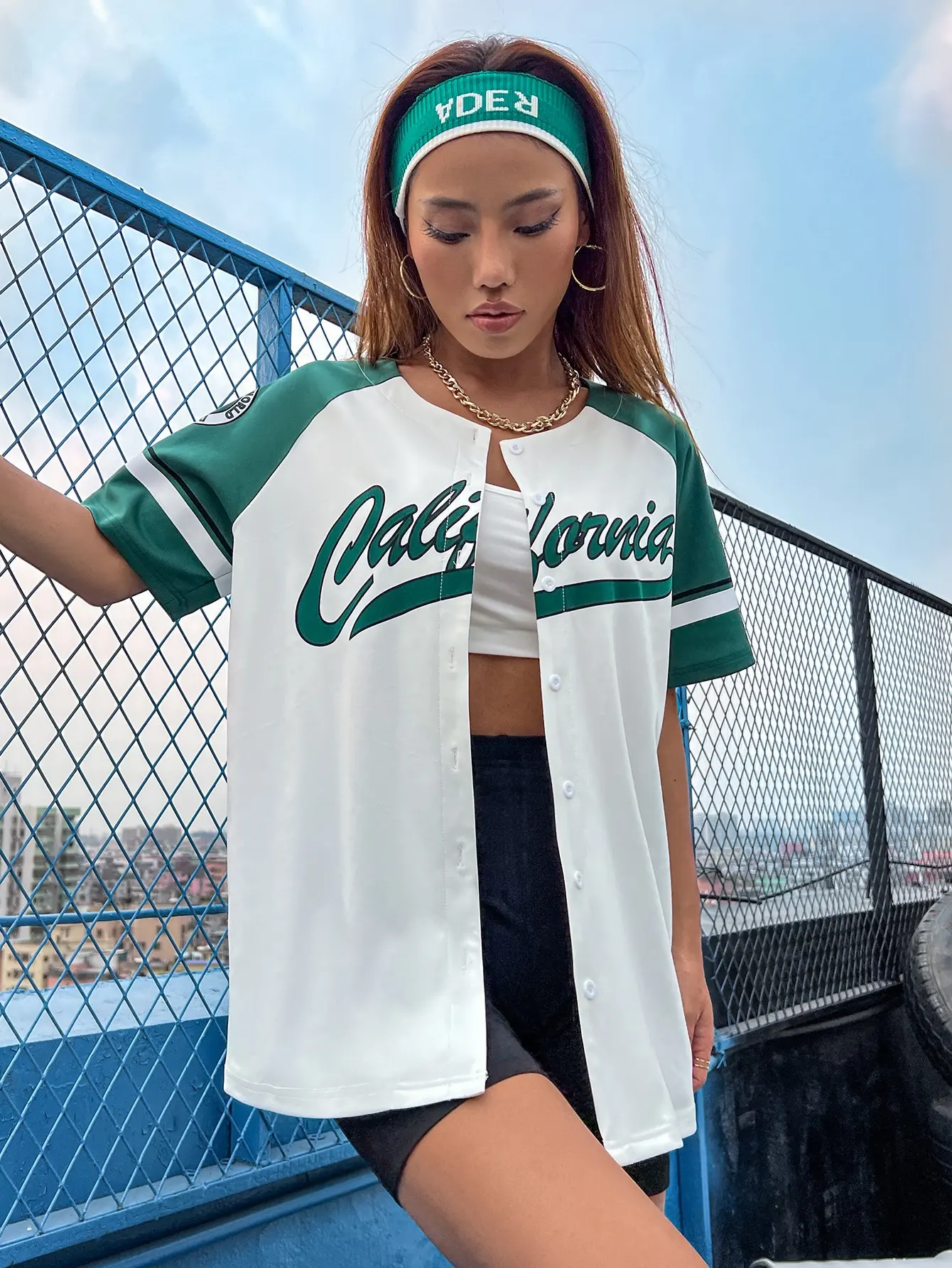 GISLY·LAU Spring Summer Loose Baseball Tshirt Womens Tee Sporty Button Pint Slight Strech T-shirt