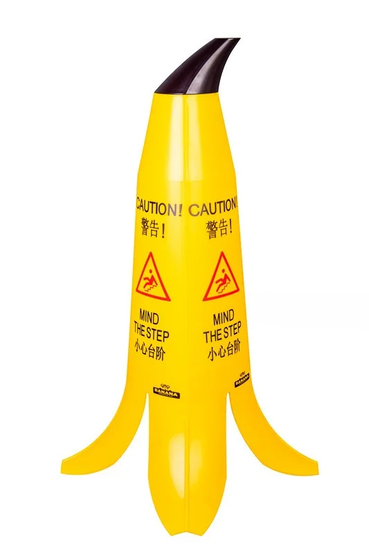 

Be careful with slippery banana shaped warning signs and road cones