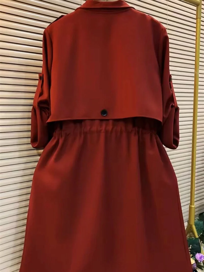 

Women'S Trench Coat Waterproof Casual Basic Outdoors Lightweight Drawstring Hiking Belt Solid Double Breasted Vintage Lapel Neck