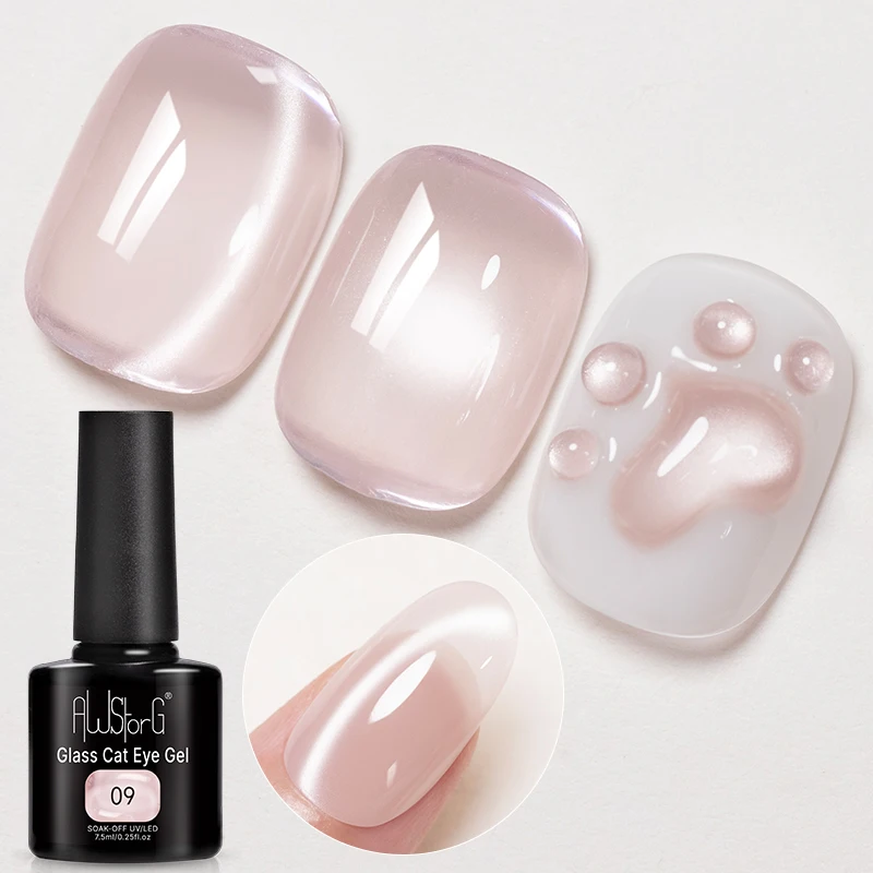 AWStorG  7.5ml  Nude Pink Glass Crystal Cat Eye Gel Polish Magnetic UV LED Soak Off Mirror Shine Manicure Varnish Salon Home DIY
