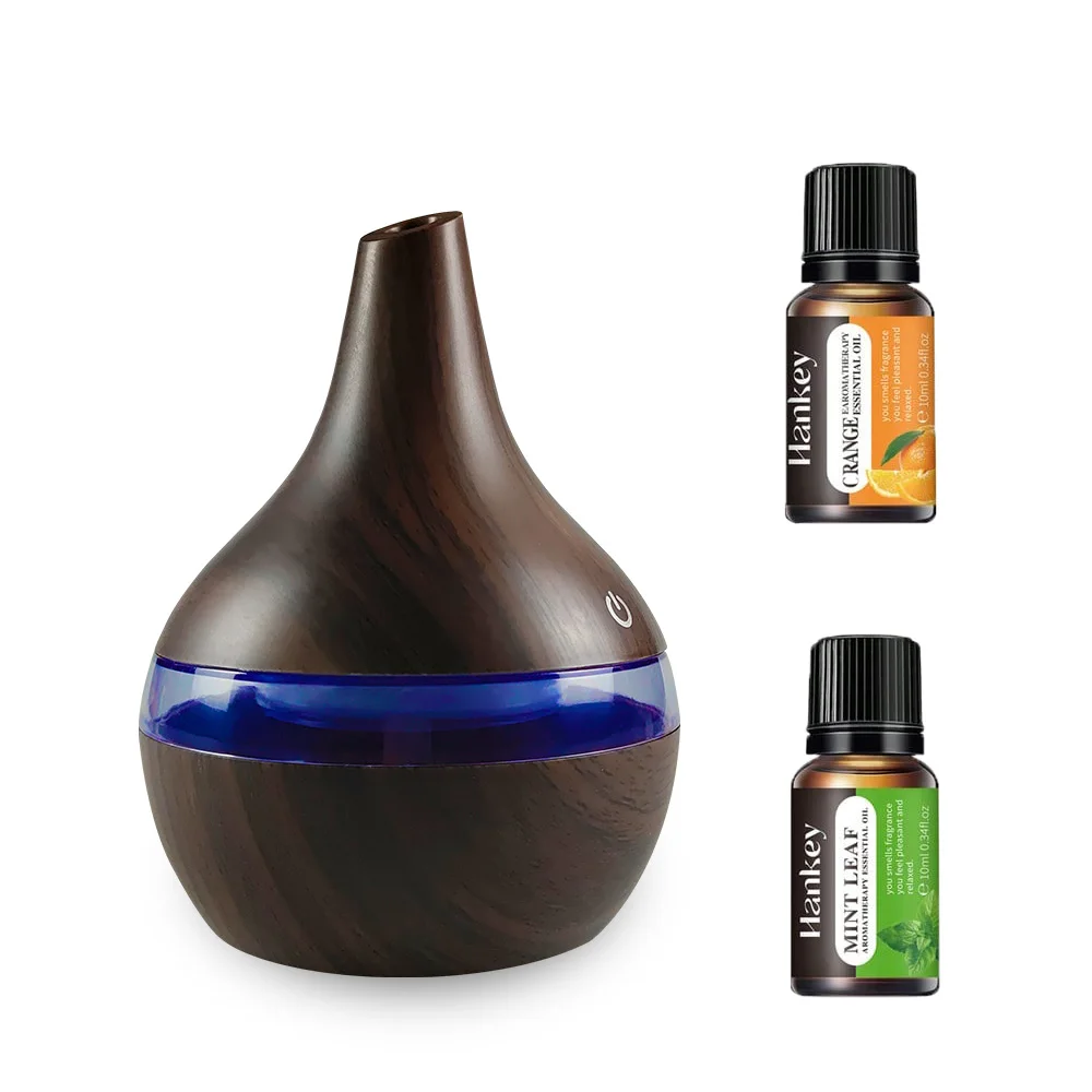 

300ml Wood Grain Humidifier Aromatherapy Diffuser with 2 Oils Cool Mist USB-Powered