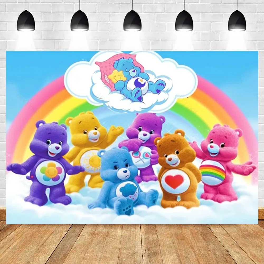 Ca&re Cartoon Beared Theme Birthday Party Background Custom Decoration Banner Rainbow Cloud Girl Gift Baby Shower Photo Prop