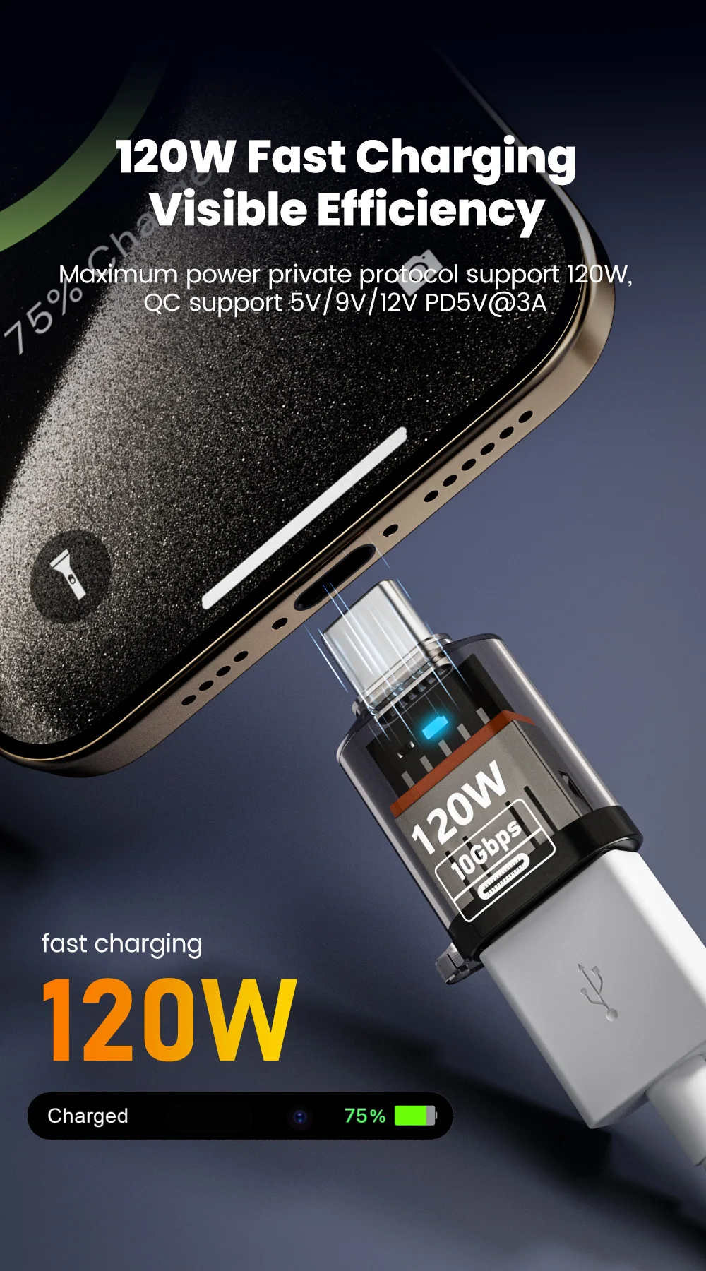 120W Fast Charging USB 3.2 to Type C Adapter OTG 10GB High Speed Data Audio Transfer For PC Tablet Xiaomi Huawei USB C Converter